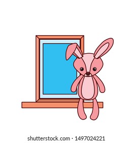 cute rabbit of stuffed baby toy in shelf