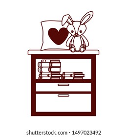 cute rabbit of stuffed with heart love pillows in drawer