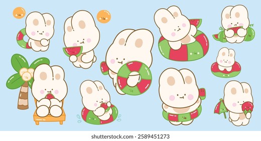 Cute Rabbit Summer Vacation at Beach Set