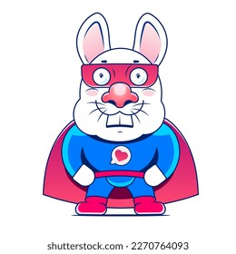 Cute Rabbit Super Hero Cartoon Vector Icon Illustration. Animal Holiday Icon Concept Isolated Premium Vector. Flat Cartoon Style