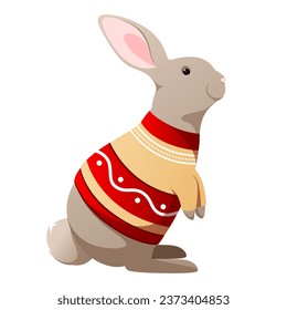 Cute rabbit in a sweater on a white background.
