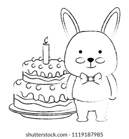 cute rabbit with sweet cake character icon