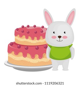 cute rabbit with sweet cake character icon