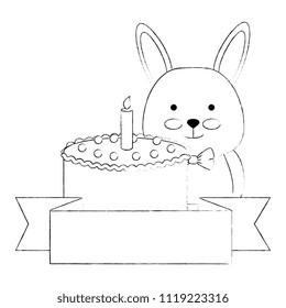 cute rabbit with sweet cake character icon