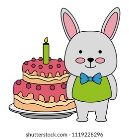 cute rabbit with sweet cake character icon