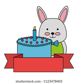 cute rabbit with sweet cake character icon