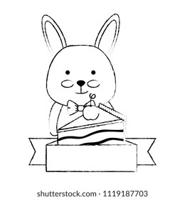 cute rabbit with sweet cake portion character icon