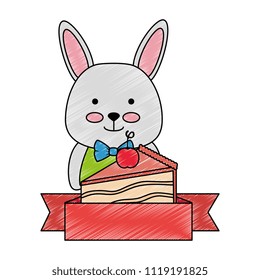 cute rabbit with sweet cake portion character icon