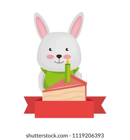 cute rabbit with sweet cake portion character icon