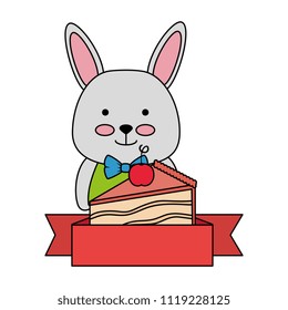 cute rabbit with sweet cake portion character icon