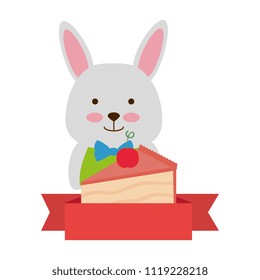 cute rabbit with sweet cake portion character icon