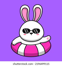 Cute Rabbit Swimming Cartoon Vector Icon Illustration. Flat Cartoon Concept