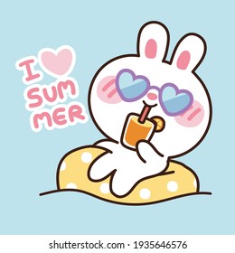 Cute rabbit in swimming ring.Summer concept.Animal cartoon character design.Background.Sticker.Holiday.Relax.Kawaii.Vector.Illustration