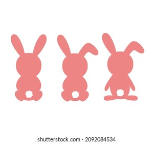 Cute rabbit with tail sitting back. Vector illustration lovely stylized bunny silhouette isolated on white background. Easter simbol