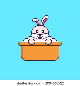 Cute rabbit taking a bath in the bathtub. Animal cartoon concept isolated. Can used for t-shirt, greeting card, invitation card or mascot.