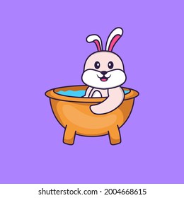 Cute rabbit taking a bath in the bathtub. Animal cartoon concept isolated. Can used for t-shirt, greeting card, invitation card or mascot.
