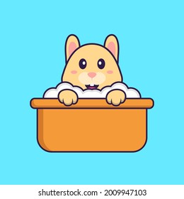 Cute rabbit taking a bath in the bathtub. Animal cartoon concept isolated. Can used for t-shirt, greeting card, invitation card or mascot.