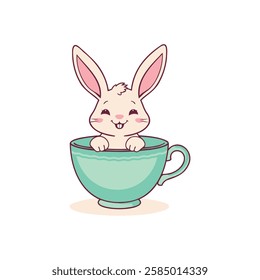 Cute Rabbit in Teacup Cartoon Vector Illustration