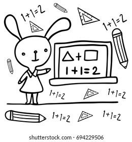 Cute rabbit There is a paper drawing tutorial, drawing pencil, ruler, triangular rectangle.
