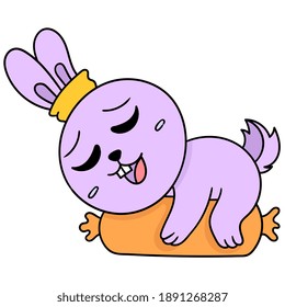 un lindo conejo está cansado de dormir en el bolster, personaje lindo dibujo de doodles. ilustración vectorial