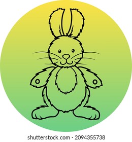 Cute rabbit toy on a multicolored background, logo icon, vector illustration drawn in contour style