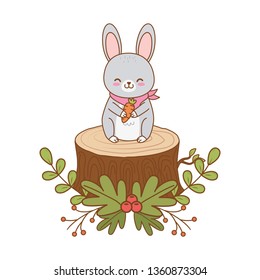 cute rabbit in trunk woodland character