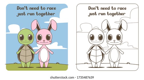 Cute rabbit & turtle character design illustration we run to gether