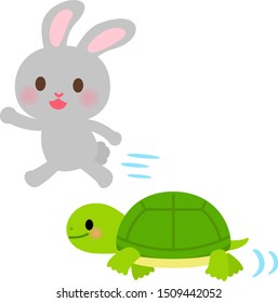 Cute rabbit and a turtle running