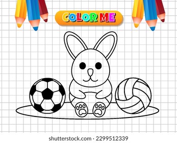 Cute rabbit with two balls suitable for coloring book for kids