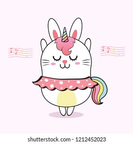 cute rabbit unicorn dancing with pink background,sweet cartoon 