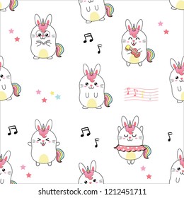 cute rabbit unicorn seamless pattern with pastel color.