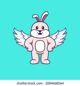 Cute rabbit using wings. Animal cartoon concept isolated. Can used for t-shirt, greeting card, invitation card or mascot.