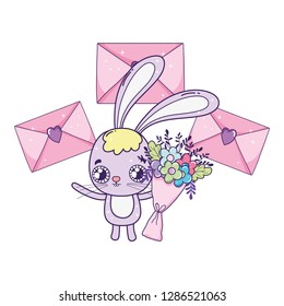 cute rabbit valentines day with envelopes