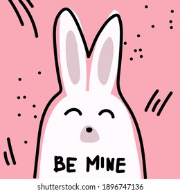 Cute rabbit Valentine's Day greeting card. Be mine sign. 