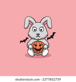 Cute rabbit with vampire costume cartoon illustration