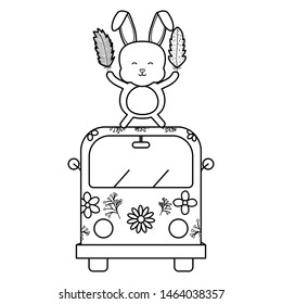 cute rabbit in van hippie boho style
