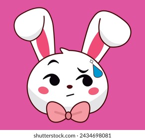 Cute rabbit with various expressions, collection, stick emotions, vector illustration