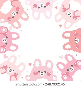 Cute rabbit in various poses with heart frame background.Easter.Bunny.Rodent animal character cartoon design.Image for card,sticker,paper note,baby product.Kawaii.Vector.Illustration.