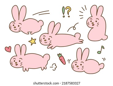 Cute rabbit and various symbols. Icons set. Vector illustration. 