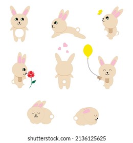 Cute rabbit vector cartoon characters isolated on white background.