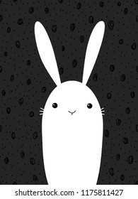 Cute rabbit. Vector cartoon illustration. Funny, cute white bunny. Scandinavian design for Interior children room, print card, pillow, t-shirt.