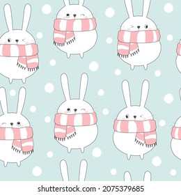 Cute rabbit vector cartoon (Kawaii animal): Pastel color kid food dessert bakery product fabulous fashion child decoration cafe shop, Invitation post, t-shirt