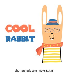 Cute Rabbit Vector Illustration. Awesome for t-shirt, mug, bag lunchbox, wallpaper, wrapper, poster and banner flat design for kids.