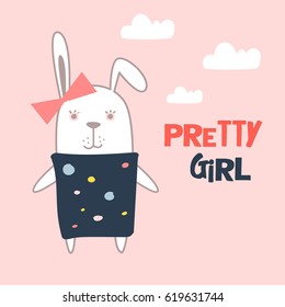 Cute Rabbit Vector Illustration. Awesome for t-shirt, mug, bag lunchbox, wallpaper, wrapper, poster and banner flat design for kids.