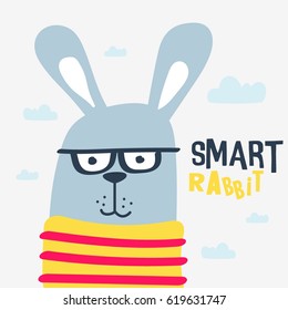 Cute Rabbit Vector Illustration. Awesome for t-shirt, mug, bag lunchbox, wallpaper, wrapper, poster and banner flat design for kids.