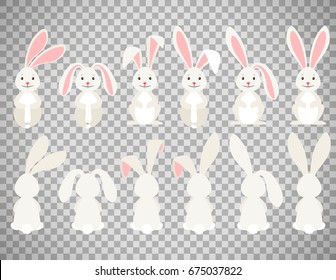 Cute Rabbit Vector Illustration. Easter Cartoon Bunny Isolated On Transparent Background