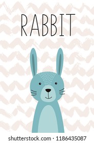 Cute rabbit. Vector illustration. Poster card for kids