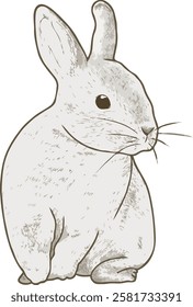 Cute rabbit vector illustration series 4. Vintage hand drawn style