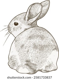 Cute rabbit vector illustration series 7. Vintage hand drawn style