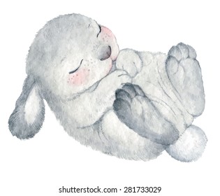 cute rabbit vector watercolor hand drawing sketch Illustration